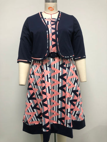 African Plus Size Women'S New Printed Jacket And Two-Piece Dress