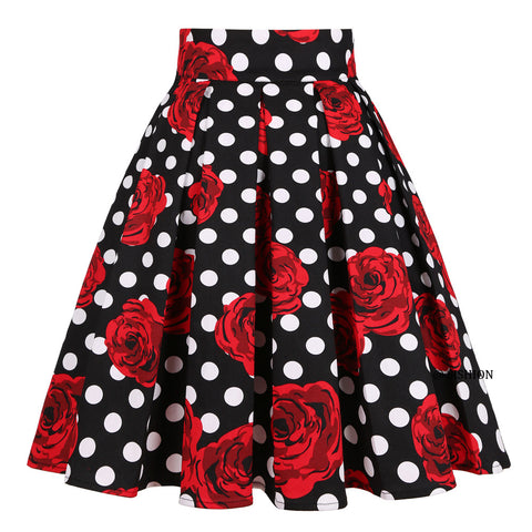 Women's  Polka Dot Print Skirt, Retro Cotton Suit, Harajuku Style, Pleated Skating Skirt