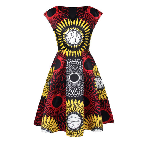 Digital print nightclub sleeveless collar dress