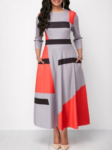 3/4 sleeve geometric print dress