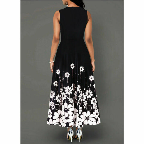 Fashionable simple printed pocket big swing skirt