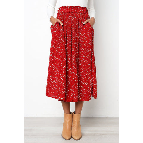 Pocket Pleated Women's Pleated Skirt Long Skirt