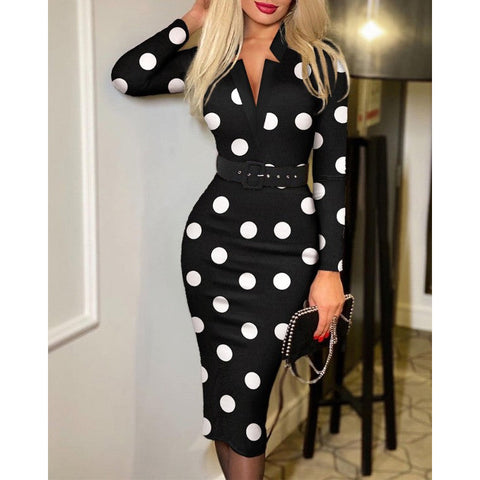 V-neck Bag Hip Print Dress Women's Clothing