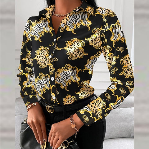 Fashion Chain Leopard Printed Lady Office Shirt