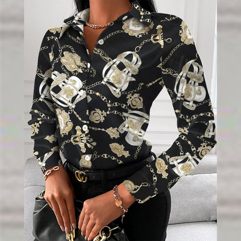 Fashion Chain Leopard Printed Lady Office Shirt