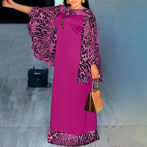 Elegant Evening Party Dress Women Leopard Print Patchwork Maxi Dress 2021